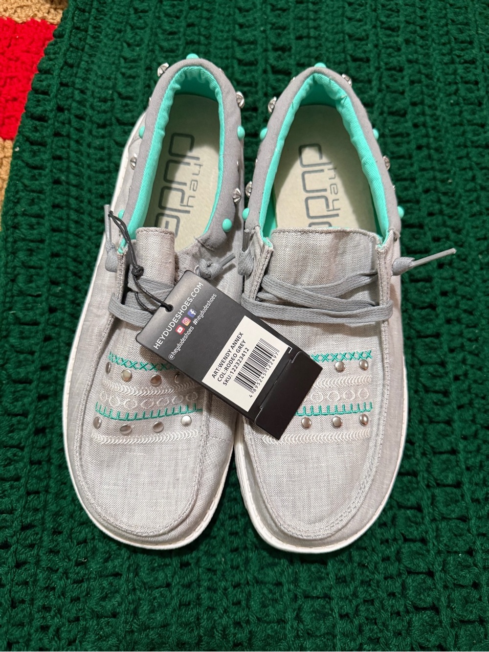 Hey Dude Women's Grey Casual Sneakers with Mint Trim